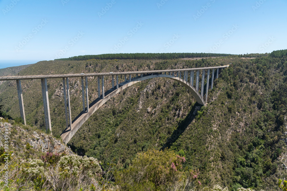 Bloukrans Bridge, Eastern Cape, South Africa. Dec 2019. Bloukraans Bridge carrying a toll road 216 metres above the gorge  through the garden route in the Eastern Cape.
