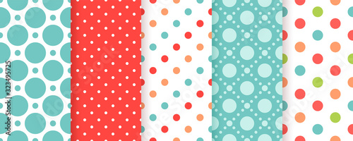 Polka dot, circle pattern. Scrapbook seamless background. Vector. Abstract, geometric texture with spots and rounds. Retro wallpaper design. Simple trendy textile print. Color illustration.