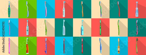 Toothbrush flat vector illustration on white background . Dental brush set icon.Vector illustration toothbrush for hygiene oral.flat set icon dental brush.