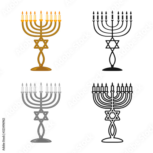 Vector design of menorah and star logo. Graphic of menorah and bright stock vector illustration.