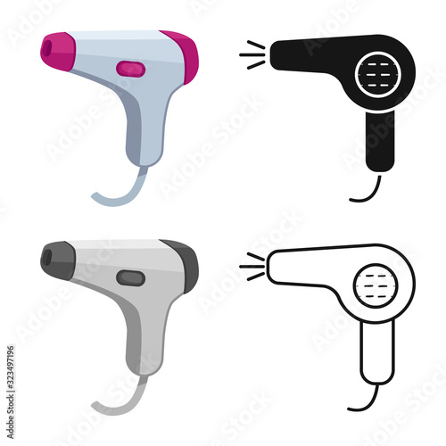 Vector illustration of dryer and hairdryer logo. Set of dryer and blower stock vector illustration.