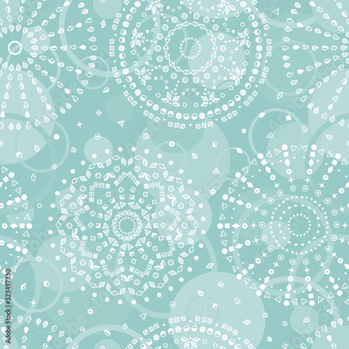 Ethnic Mandalas Seamless pattern. Tribal background with geometric ornament. Hand Drawn doodle Circles of simple geometric shapes. Vector illustration