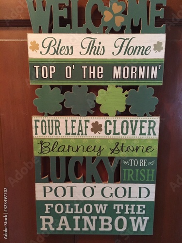 Welcome Irish, Big St. Patricks Day Sign 4 leaf clover Blarney Stone Luck of the Irish, Bless This House, Top O' The Mornin', Lucky to be Irish, Pot O' Gold, Follow the Rainbow Sign