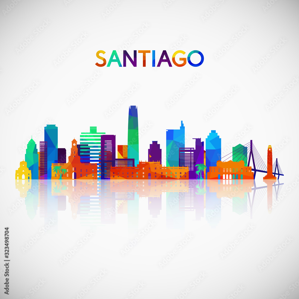 Santiago skyline silhouette in colorful geometric style. Symbol for your design. Vector illustration.