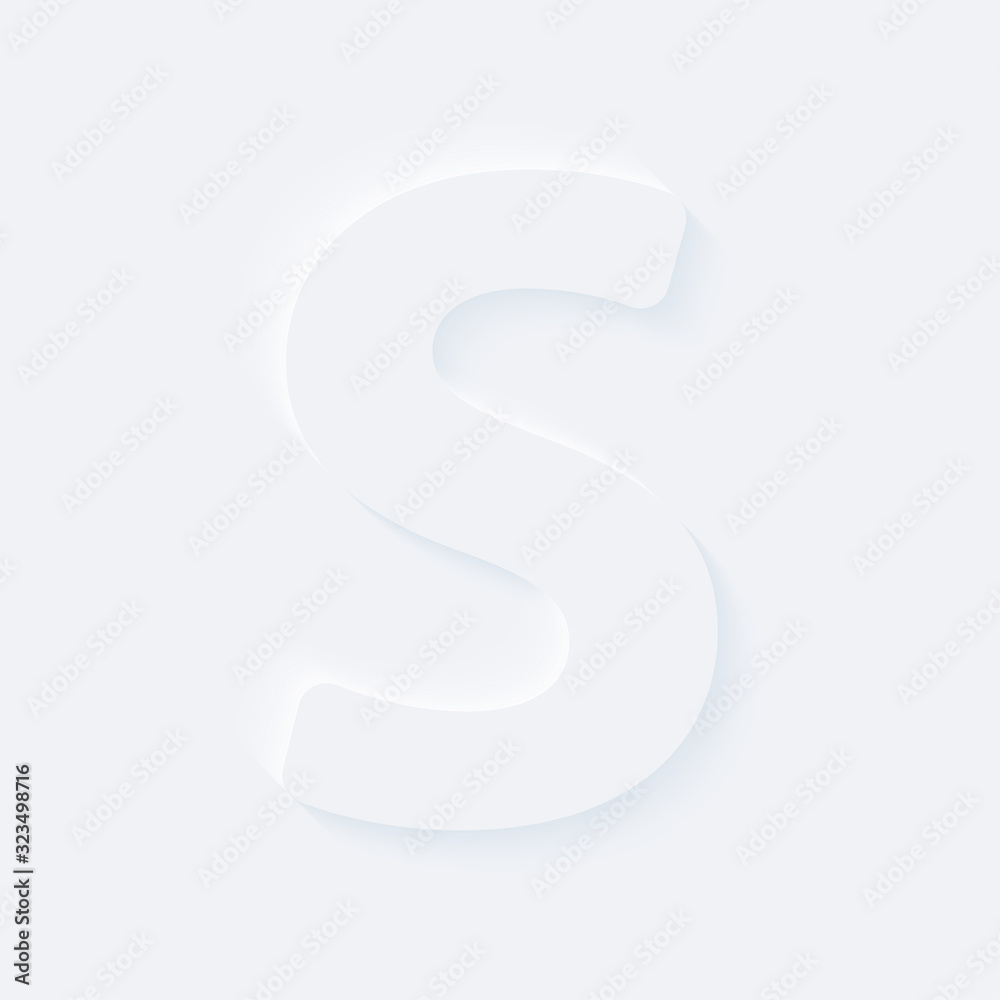 Vector button letter of alphabet S. Bright white gradient neumorphic effect character type icon. Internet gray symbol isolated on a background. Vector button letter of alphabet S. Bright white gradient neumorphic effect character type icon. Internet gray symbol isolated on a background.