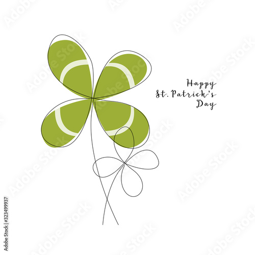 Continuous line clover. Vector line art. Happy Patrick's Day. Perfect for card, invitation, poster, print