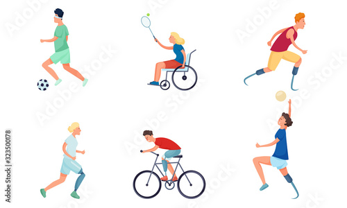 Girls and boys handicapped or disabled doing sport vector illustration