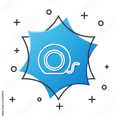 White line Dental floss icon isolated on white background. Blue hexagon button. Vector Illustration
