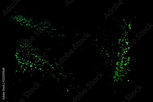 Green splashes isolated on black background