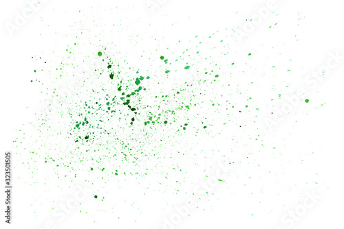 Green watercolor splashes isolated on black background. Color paint splatter