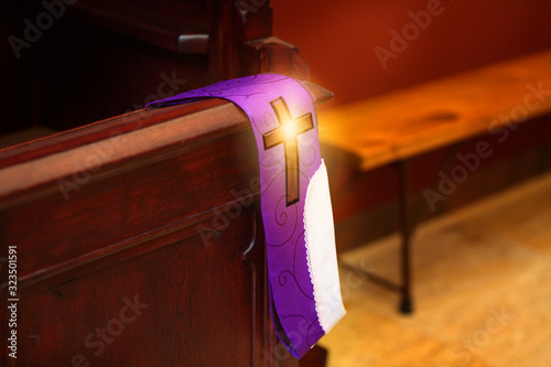 sacred stole in the church at the confessional photo
