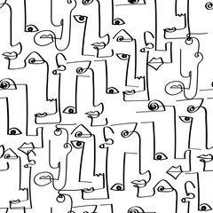 Fototapete Einlinien-Muster Stilvolle Porträts Handgezeichnete Textur  © DaisyArt