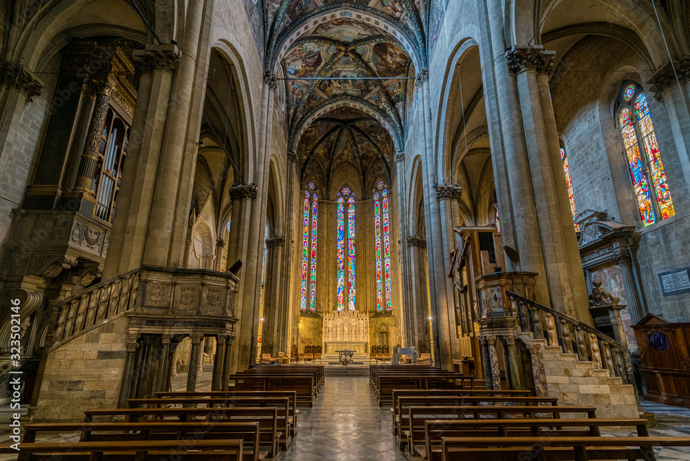 Main altar in the Santi Pietro e Donato Cathedral in Arezzo, Tuscant, Italy. 