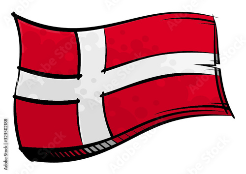 Painted Denmark flag waving in wind
