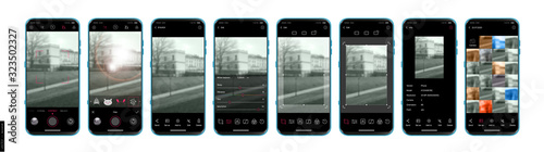 UI UX Design camera app for mobile. Shooting modes and advanced settings. Mobile app design. Mockups Set