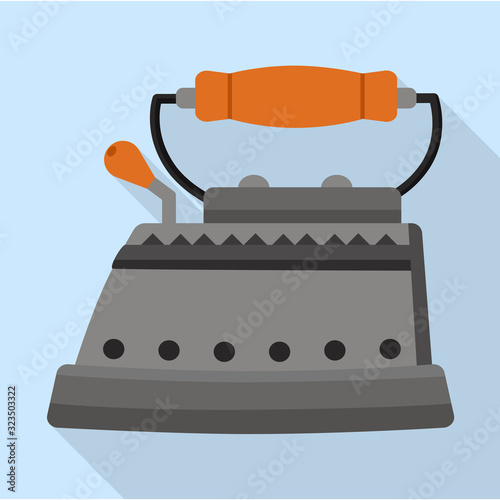 Steam iron for home clothes vector flat icon.Flat illustration of laundry appliance and hot steam iron.