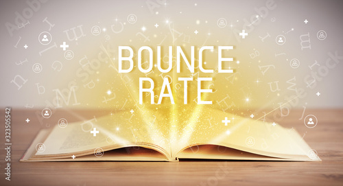 Open book with BOUNCE RATE inscription, social media concept