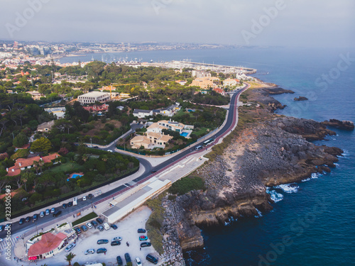 Beautiful aerial vibrant view of Boca Do Inferno (Hell's Mouth), Cascais, District of Lisbon, Portugal, shot from drone © tsuguliev