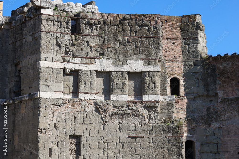 ruins of ancient stone palace from Roman times, blue sky background