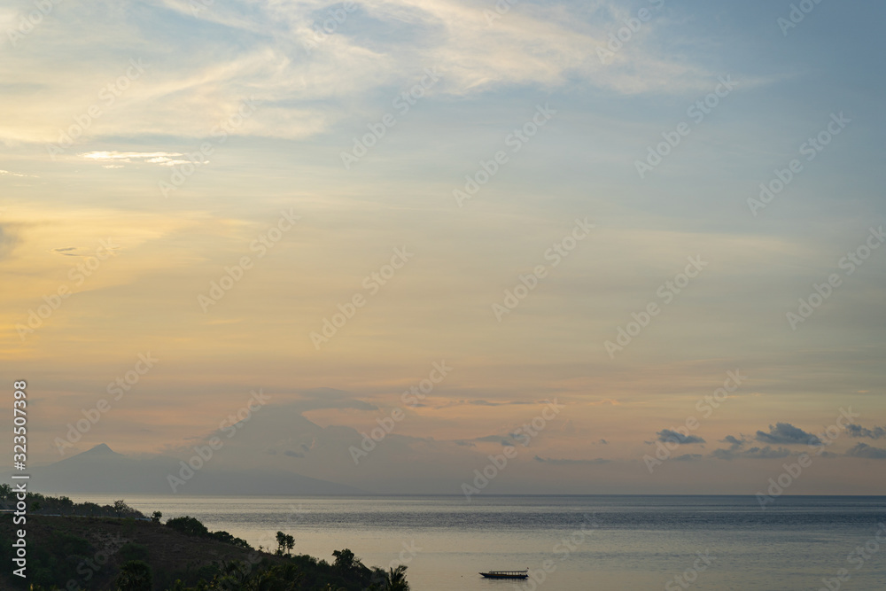 Sunset above ocean in exotic country stock photo
