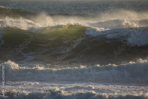 Closeup of Waves and Spray at sunset