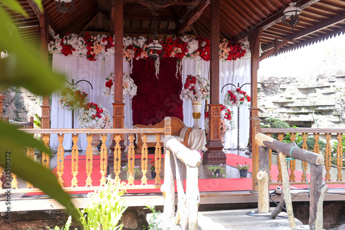 Wedding decoration in wooden bandstand for wedding ceremony