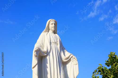 Virgin Mary sculpture outside the Catholic Church