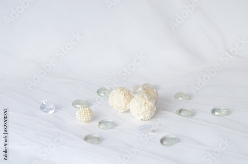 Close-up chocolate sweets on white background, photo 