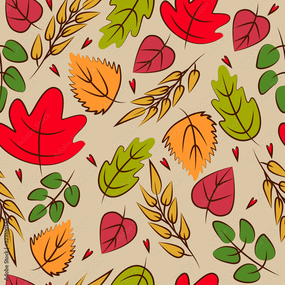 Obraz premium Autumn bright leaves vector seamless pattern