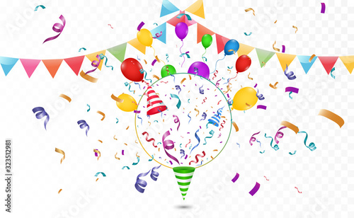 Winner background with light effects, confetti and a festive cap. Winning illustration for congratulations.