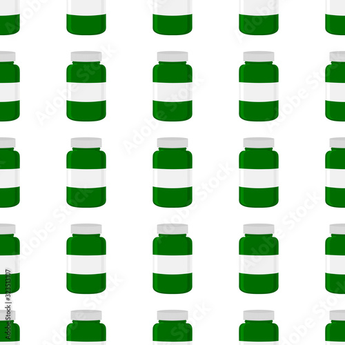 Illustration on theme big colored set different types of pills inside close jar