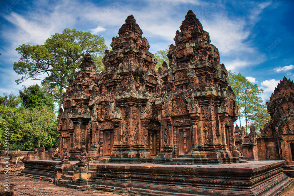 Banteay Srei or Banteay Srey Temple site among the ancient ruins of Angkor Wat Hindu temple complex in Cambodia Banteay Srei or Banteay Srey Temple site among the ancient ruins of Angkor Wat Hindu temple complex in Cambodia