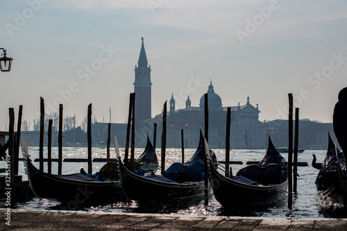gondolas shipyard with basilica background