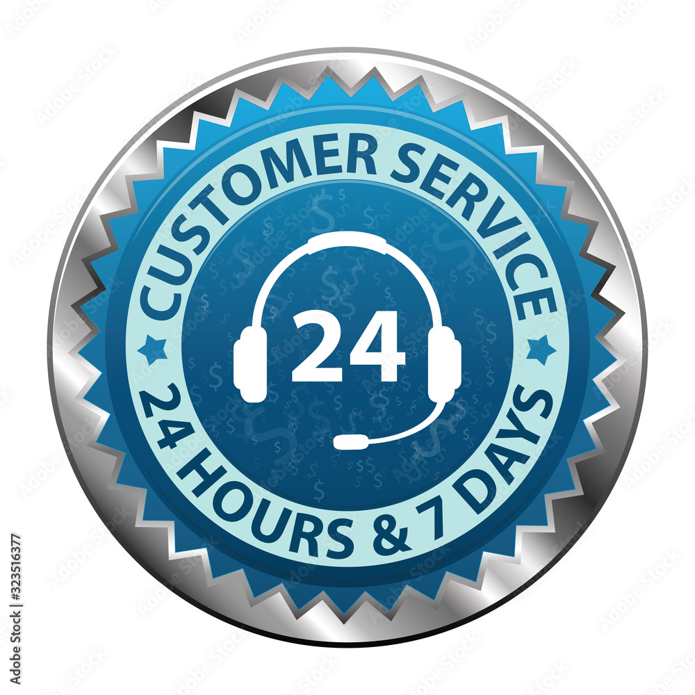 Customer service and support around the clock 24 hours a day & 7 days a week metal icon isolated on white background. Vector illustration Customer service and support around the clock 24 hours a day & 7 days a week metal icon isolated on white background. Vector illustration