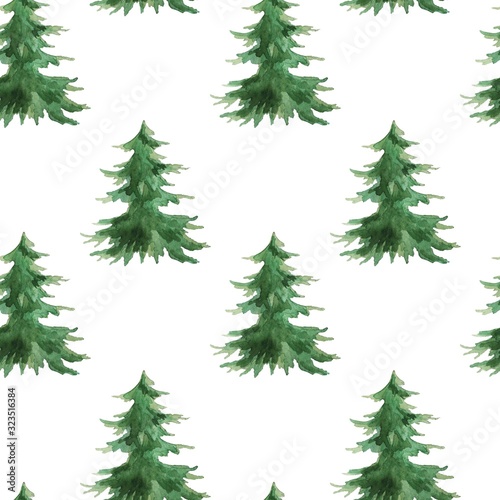 seamless pattern  watercolor illustration  with tree drawings