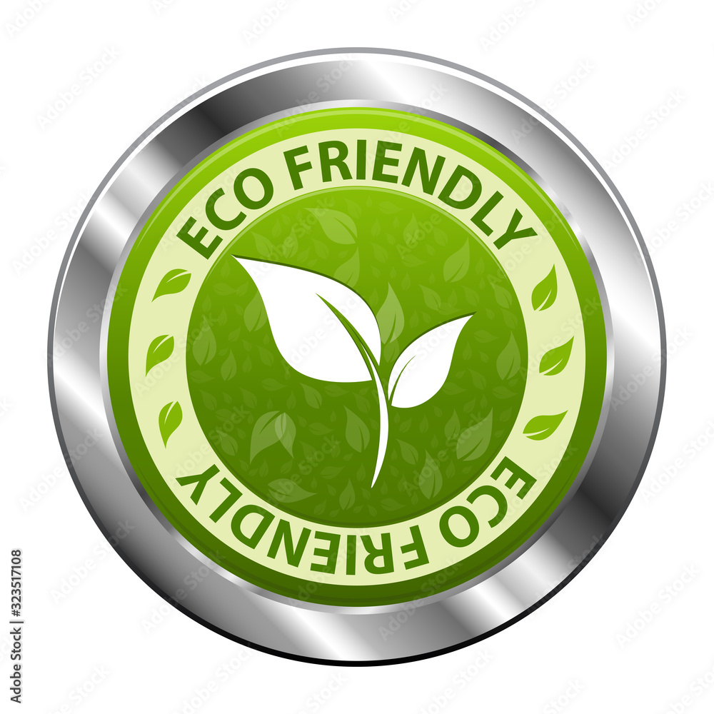 ECO Friendly green label or symbol metal icon isolated on white background. Vector illustration ECO Friendly green label or symbol metal icon isolated on white background. Vector illustration