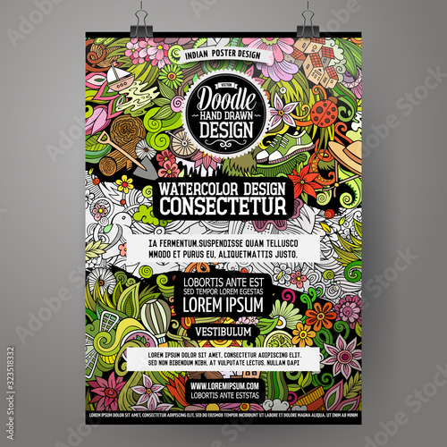 Cartoon colorful hand drawn doodles Spring poster
