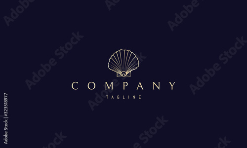 Vector golden logo on which an abstract image of a beautiful shell.