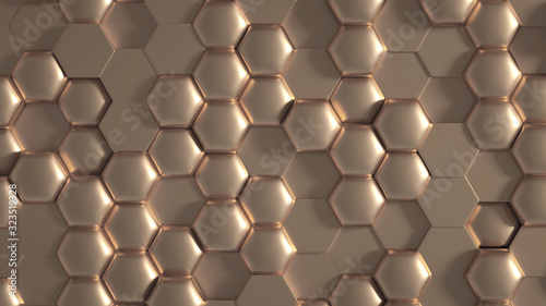 Geometric hexagon metal texture. 3d illustration  3d rendering.