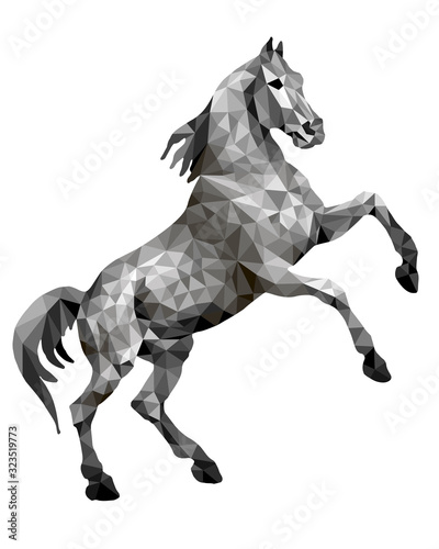 horse silver  isolated image on white background in low poly style