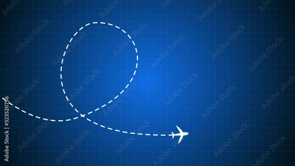 Airplane flying on tracing paper. Airplane movement along the way. Flight path airplane