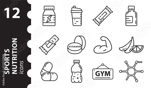 Healthy food icon. Fitness and nutrition linear symbols. Simple vector illustration in flat style.