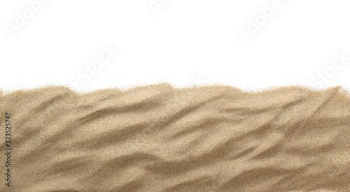 The sand isolated on white background. Flat lay top view. Copy space.