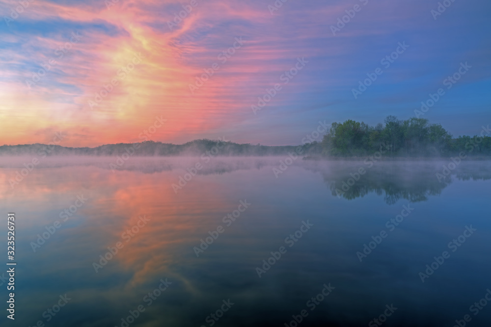 Landscape at dawn of Whitford Lake, Fort Custer State Park, Michigan, USA