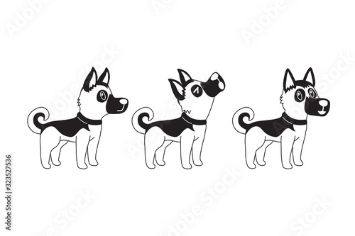 Set of cartoon character german shepherd dog poses for design.