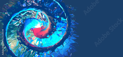 Abstract colorful polygonal spiral composition on dark space