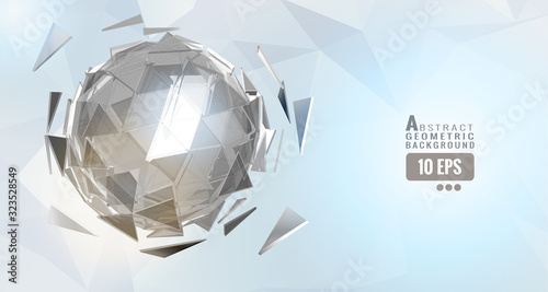 Abstract triangle sphere on low poly white BG