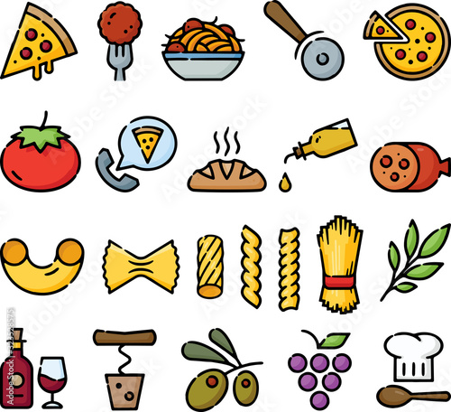 Italian Foods Doodle Sketch Icon Set