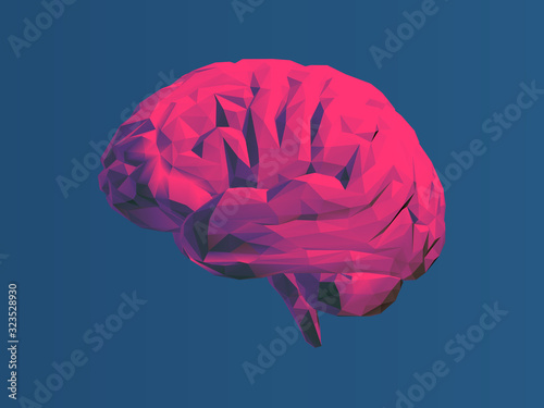 Low poly brain illustration isolated on blue BG
