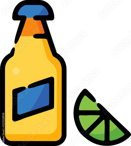 Beer Bottle With Lime Doodle Sketch Icon